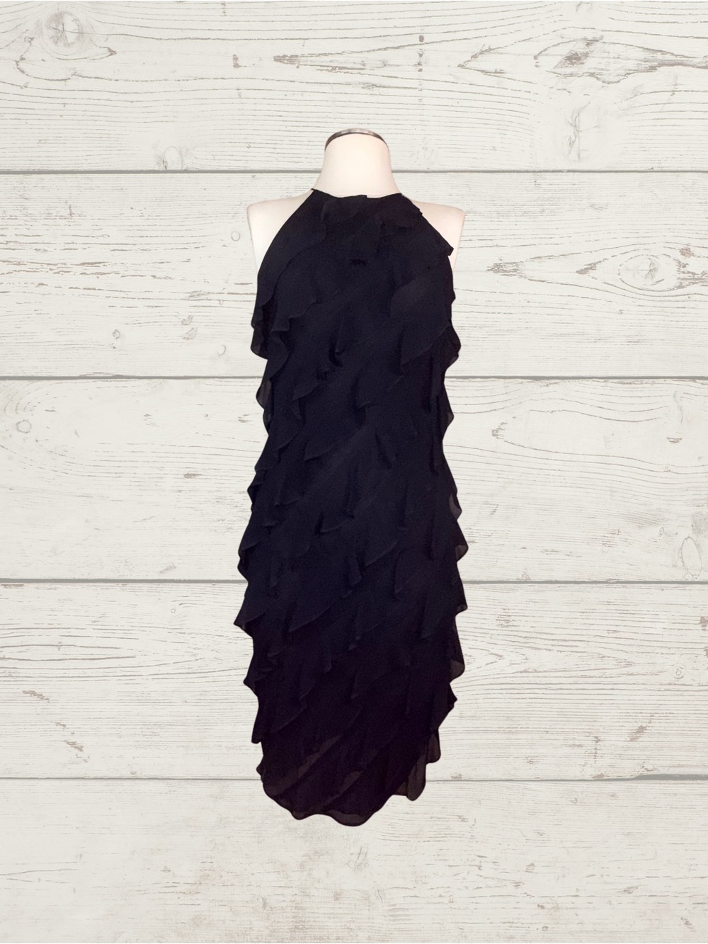 Ralph Lauren Black Ruffle Halter Midi Dress